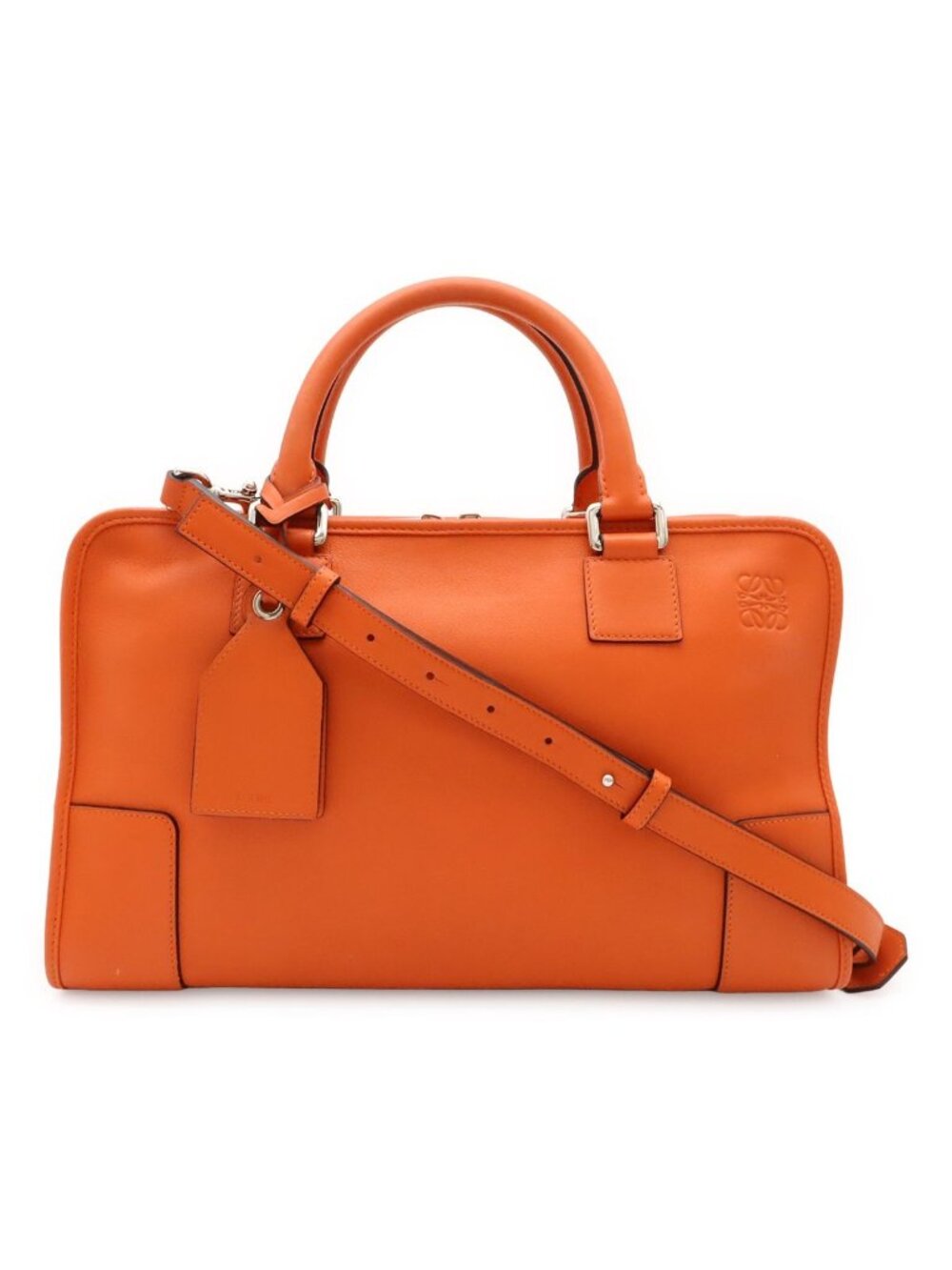 Loewe Amazona 36 Anagram Mini Boston Bag 2-Way Leather Orange Silver